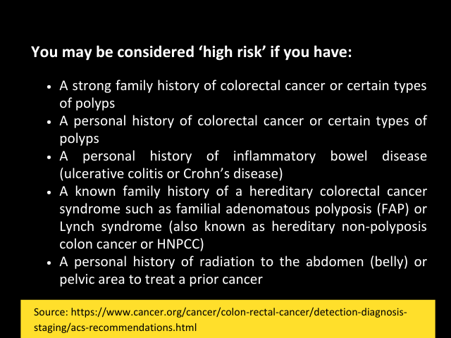 High risk for colorectal cancer
